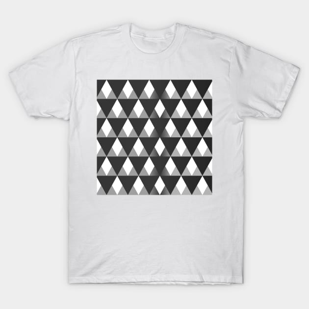 Black and grey triangular pattern background filling the frame. T-Shirt by ikshvaku